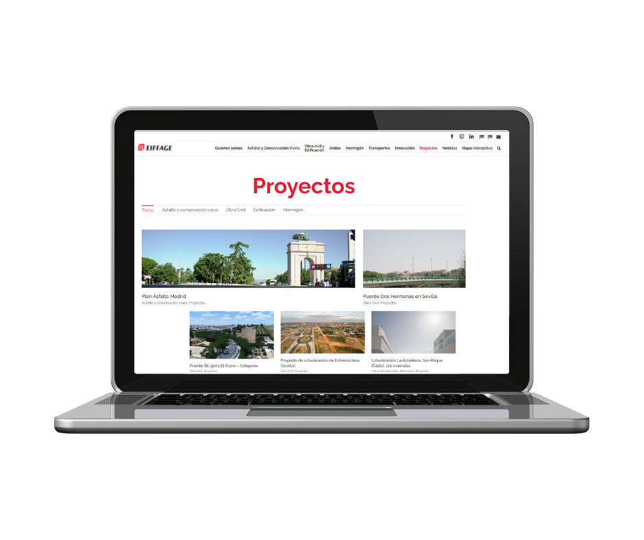 Mockup página proyectos web Eiffage Infraestructuras